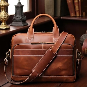 Vintage Leder Aktentasche Laptoptasche, Herren Leder Arbeitstasche mit Fächern, Benutzerdefinierte Aktentasche Geschenk für Männer, professionelle Geschäftstasche