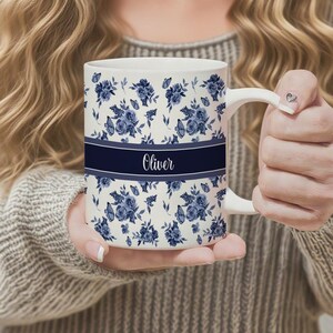 Personalized Floral Name Mug, Elegant Vintage Floral Mug, Bestie Name Gift Coffee Mug, Pink Floral Vintage Mug, Gift for Best Friend