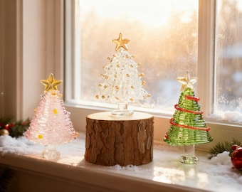 Handgemaakte glas-in-loodkerstboom, miniglazen kerstbomen, uniek vakantiedecor, gepersonaliseerd kerstcadeau voor moeder, beste vrienden