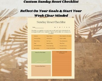 Printable PDF Customizable Sunday Reset Checklist