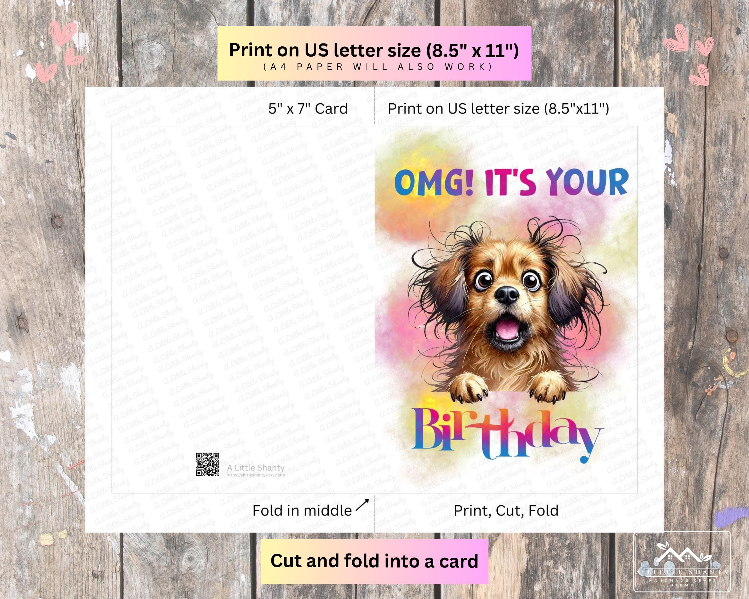 Printable Funny Dog Birthday Card, Cute Surprise Puppy Digital Card ...