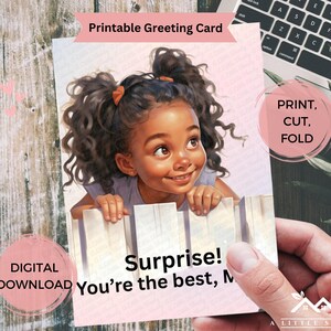 Cartão surpresa para o Dia das Mães para a mãe, linda saudação para impressão da filha, download instantâneo com envelope em 2 tamanhos