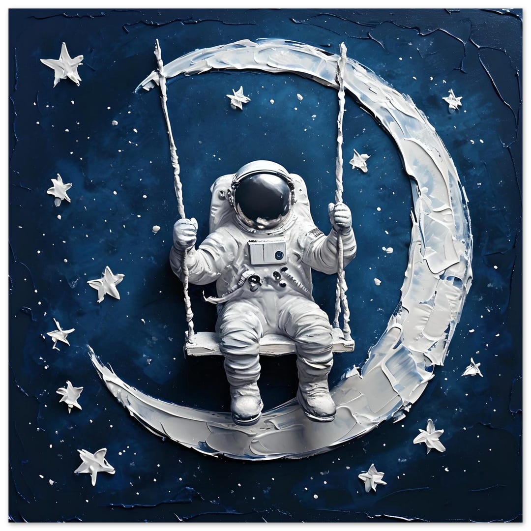Astronaut Moon Swing Wall Art Print | Space Themed Room Decor | Starry ...
