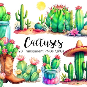 Cactus Succulent Clipart Bundle | Floral Illustrations, Printable Watercolor clipart, High Quality Transparent PNGs, Digital Download