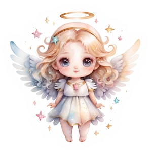 10 Cute Angel Clipart | Kawaii Girl With Wing, Printable Watercolor ...