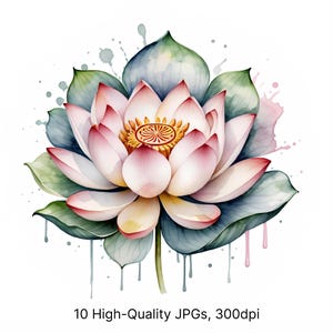 10 aquarel lotussymbool clipart | Minimalistische zenkunst op witte achtergrond | Spirituele JPG-set voor meditatie en decoratie
