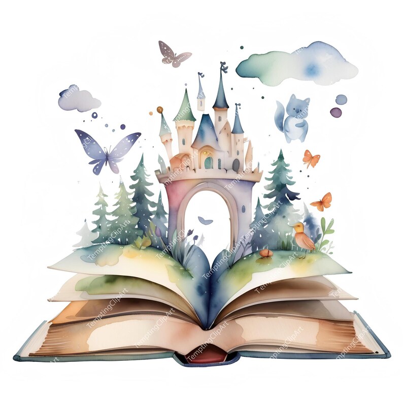 Floating Tale Sign 10 Watercolor Open Fairy Tale Book Clipart | High Quality Jpgs ...