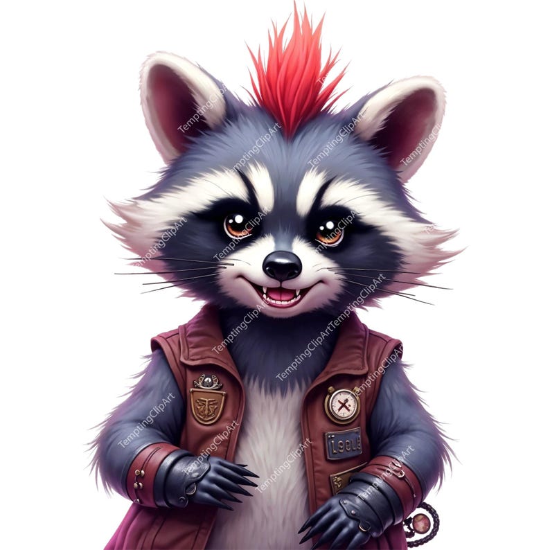 Punk Raccoon Clipart: Rocker Raccoon in Leather Jacket (digital ...