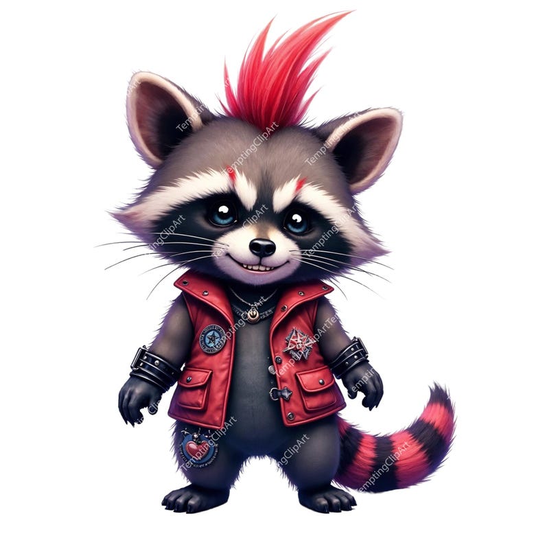 Punk Raccoon Clipart: Rocker Raccoon in Leather Jacket (digital ...