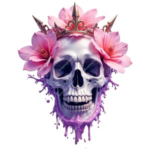20 Floral Skulls Clipart | Halloween Skull with Pink Flowers PNG & JPG | Gothic Boho Skull Art, Transparent Background, Digital Download