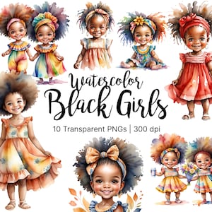 Watercolor Black Baby Girl Clipart | Afro Curly Hair Clipart, African American Baby Sublimation, Transparent PNGs, Instant Download