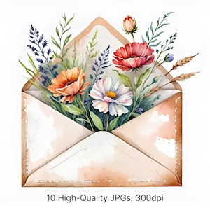 Conjunto de 10 imágenes prediseñadas de libros de flores silvestres en acuarela / Libro botánico abierto con flores, ilustraciones florales rústicas / JPG de alta resolución (descarga instantánea)