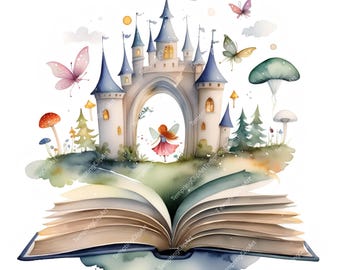 Watercolor Fairytale Book Clipart | Fantasy Castles (Digital Download)