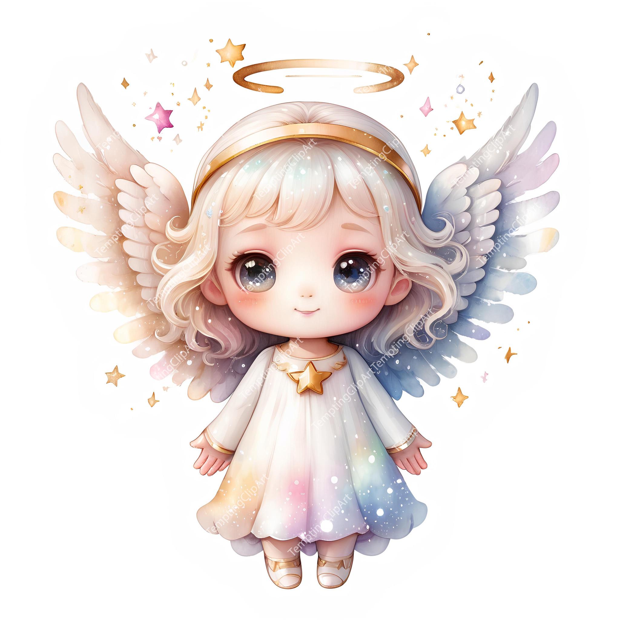 10 Cute Angel Clipart | Kawaii Girl With Wing, Printable Watercolor ...