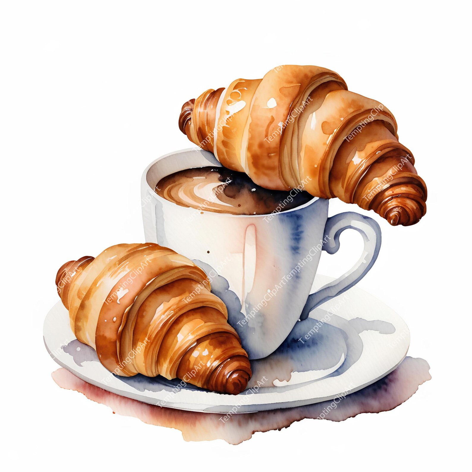 10 Croissant and Coffee Clipart | Watercolor French Breakfast Food ...