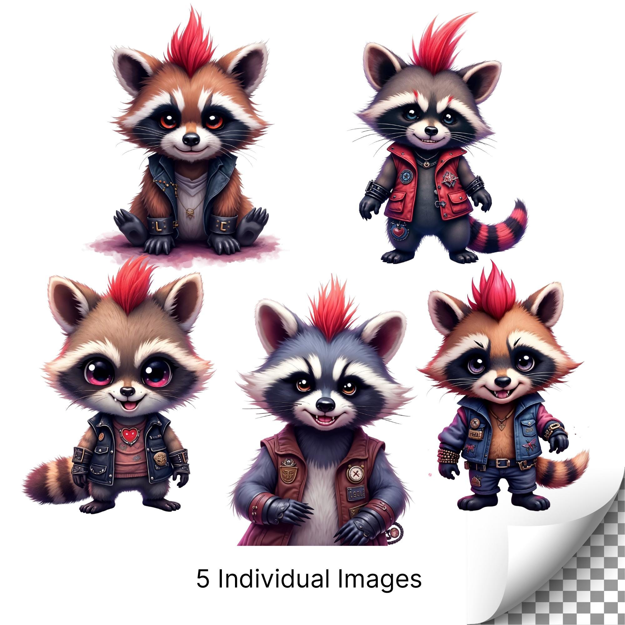 Punk Raccoon Clipart: Rocker Raccoon in Leather Jacket (digital ...