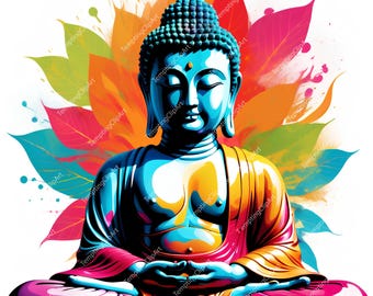 10 Pop Art Buddha Clipart | Bold Vibrant Modern Buddhist Art, Colorful Spiritual Decor, Printable High Quality JPGs (Digital Download)