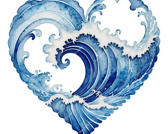 Watercolor Sea Heart Clipart | Ocean Wave Hearts (Digital Download)