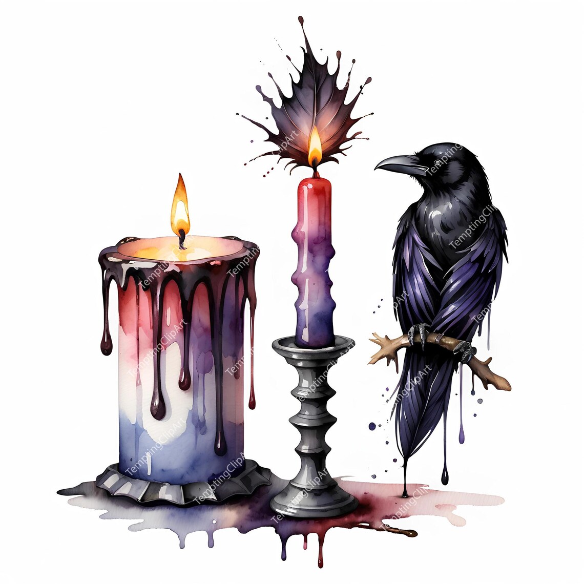 10 Watercolor Gothic Candle Clipart | High Quality Jpgs | Wax Drips ...