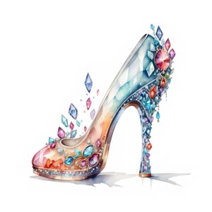Watercolor Crystal Heels Clipart: Glam Fashion Illustration (JPG Instant Download)