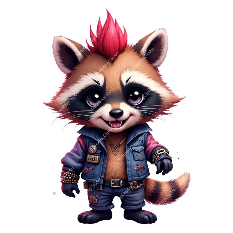 Punk Raccoon Clipart: Rocker Raccoon in Leather Jacket (digital ...