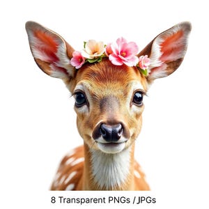 8 Clipart tête d'animal fleur | Cerf, mouton, chat, chien, souris, lapin, hérisson, renard avec des fleurs, illustrations PNG, fond transparent