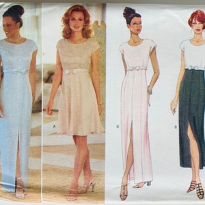 Easy Sew Misses Lined Dress 4 Styles 3 Lengths Close-fit Bodice, Raised Waist, Cap Sleeve Sizes 6 8 10 Vintage Butterick Pattern 4775 UNCUT