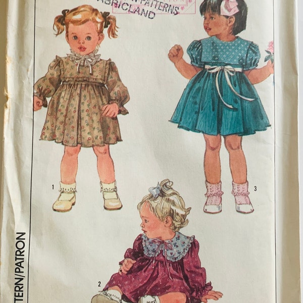 Vintage Toddler Dress Pattern 3 Styles Collar and Sleeve Variation Size 2 Breast 21 Simplicity 8767 UNCUT