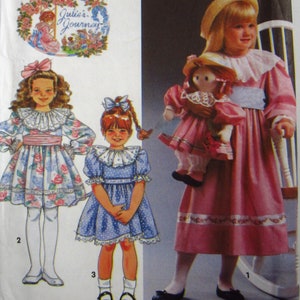 Childs Dress Pattern 3 Styles 2 Lengths Sizes 5 6 6X and Doll with Matching Dress Julie&#39;s Journey Simplicity 7740 UNCUT