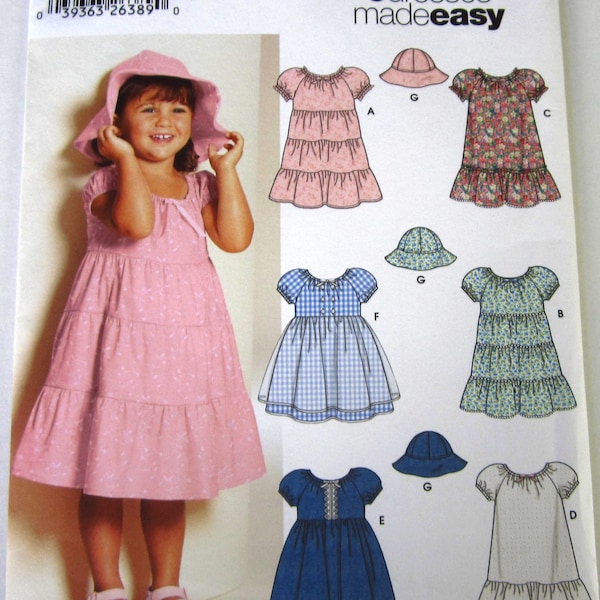Easy Sew Toddler Girls Dresses 6 Styles Sizes 1/2, 1 and 2 and Hat in Three Sizes Simplicity Pattern 5695 UNCUT