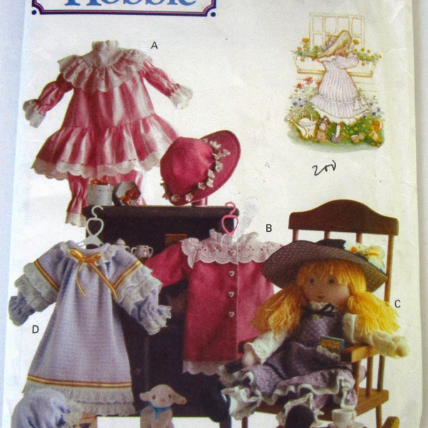 Holly Hobbie Doll Clothes Pattern Bloomers, Jumper, Blouse, Hat, Dress and Iron-On Heat Transfer Vintage 1990s Butterick 5084/147 UNCUT