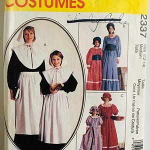 May include: McCall's Costumes pattern featuring historical women's outfits. The pattern includes designs for dresses, bonnets, and aprons. The package is yellow with the number 2337 and size 12-14.