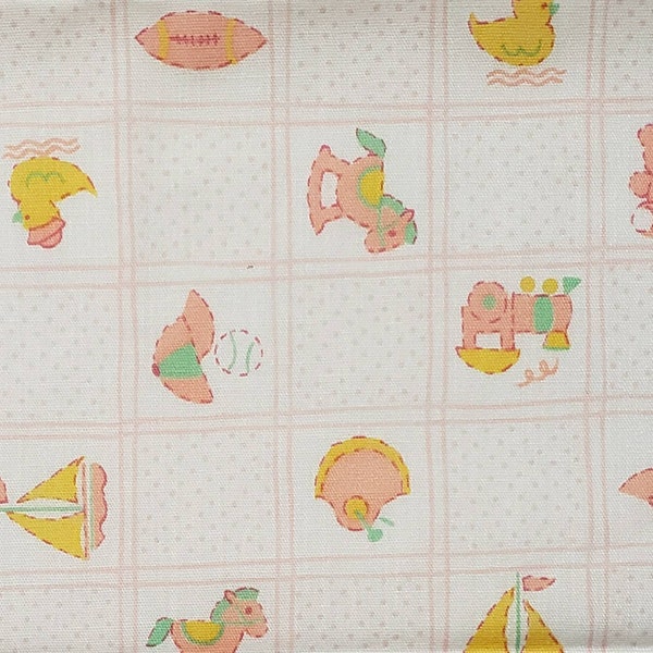 Vintage Fat Quarter Cute Baby Fabric  Juvenile Cotton Blend Pink Duck Train Horse Sailboat Bears Sewing Slow Stitch 18x22 Novelty Sewing