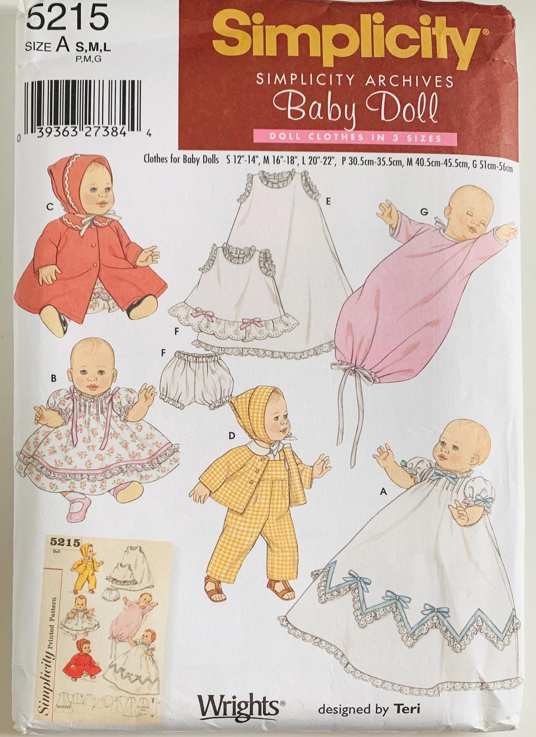 Vintage Style Baby Doll Clothes Pattern 3 Sizes S M L Dresses Coat Hats ...