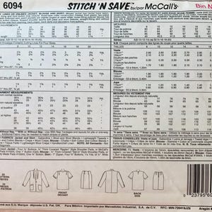 Puede incluir: Un patr&oacute;n de costura vintage de McCall's para chaqueta, blusa y falda. El patr&oacute;n incluye diagramas detallados y medidas en cent&iacute;metros, con opciones de tallas de 8 a 20. El patr&oacute;n es de 1992.