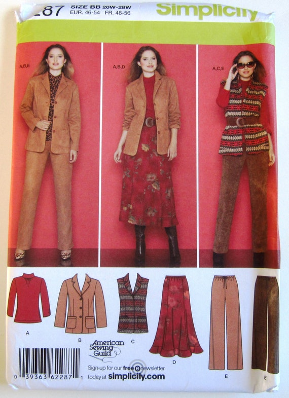 Simplicity Sewing Pattern 2539 Misses Dress Jacket Pants Size BB 20W-28W