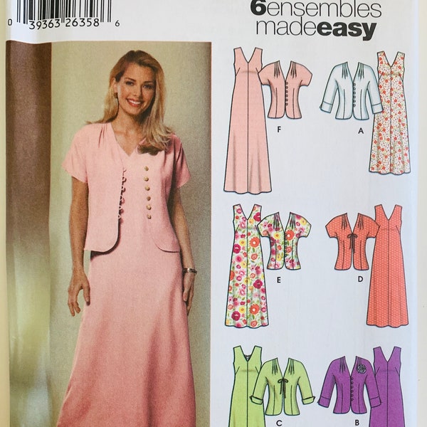 Easy to Sew Misses Sleeveless Dress and Jacket Ensemble in Two Lengths Sizes 6 8 10 12 Simplicity Pattern 5675 UNCUT