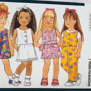 Very Easy Little Girls Sleeveless Top, Short Romper, Skirt, Shorts and Pants Pattern Sizes 2 3 4 Vintage 90s Butterick 4462 UNCUT