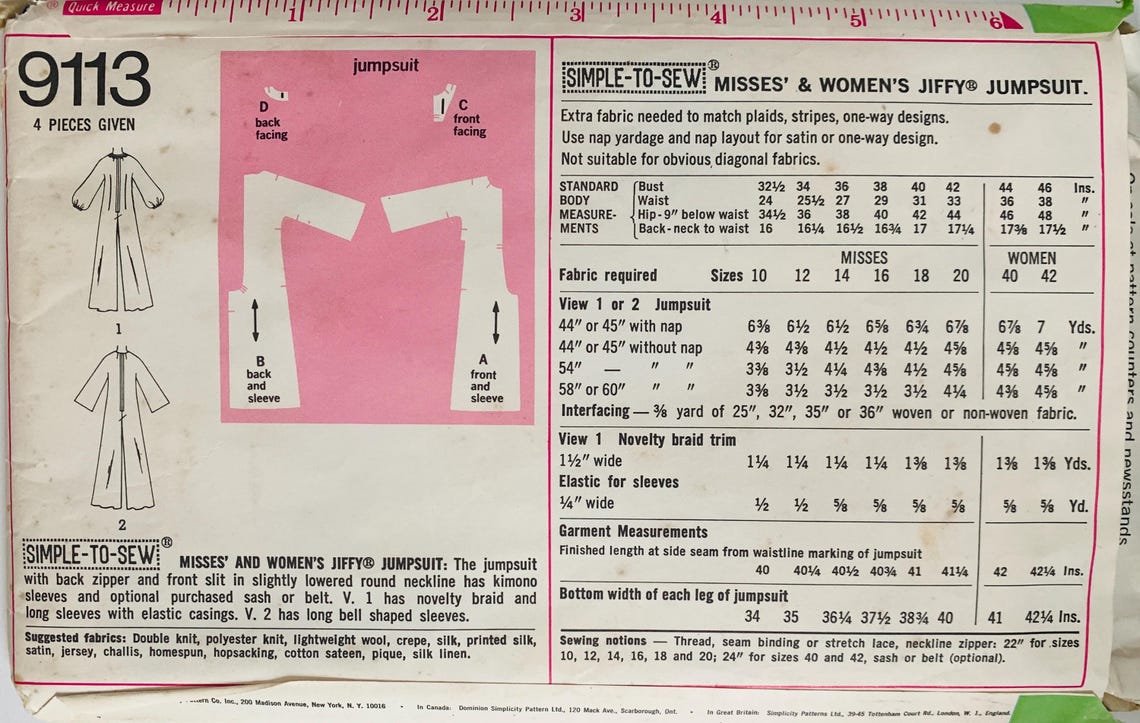 70s Easy Misses Jumpsuit Pattern 2 Styles Front Slit Lowered Round ...
