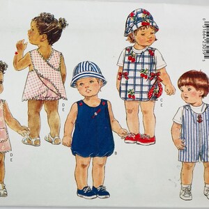 Very Easy Infants Romper 2 Styles, Jumper, Dress, Panties and Hat Sewing Pattern Sizes NB S M Vintage 90s Butterick 4350 UNCUT