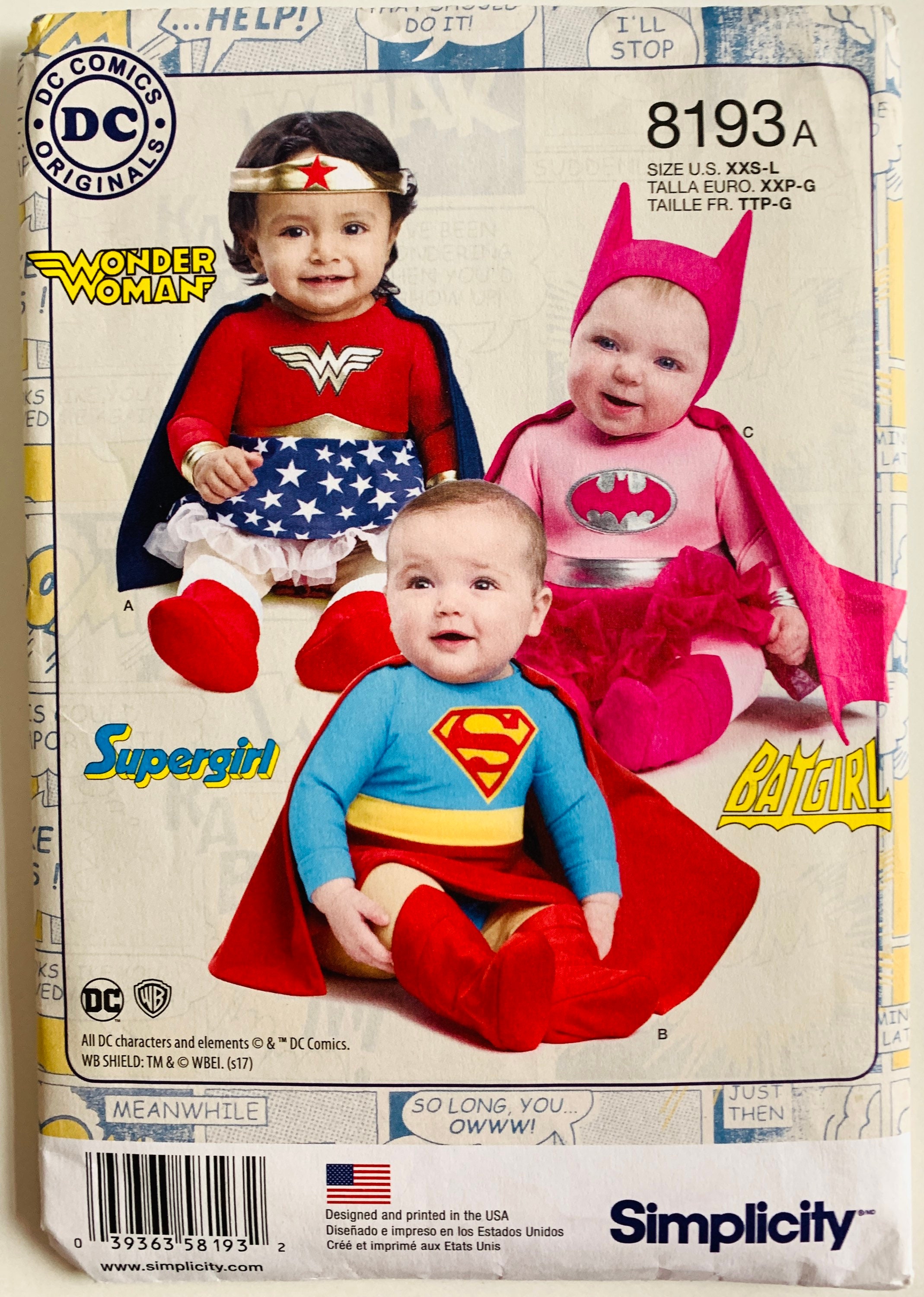 Babies Super Hero Costume Pattern 3 Styles Superman Batgirl Wonder