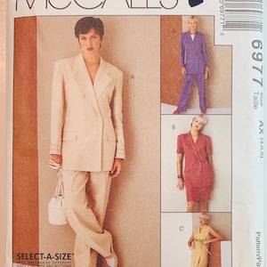 Misses Lined Jacket, Slim Skirt 2 Lengths and Straight Leg Pants Career Wear Wardrobe Business Sizes 4 6 8 McCalls Pattern 6977 UNCUT