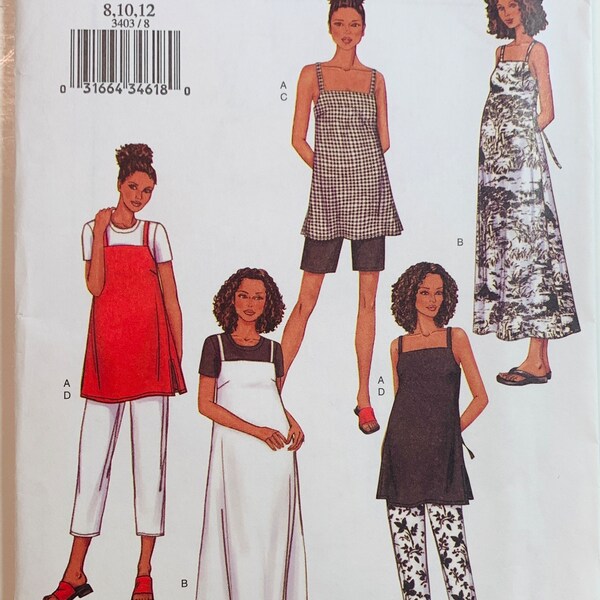 Easy Sew Maternity Shoulder Strap Top, A-Line Dress, Shorts and Pants Sizes 8 10 12 Butterick Pattern 3406 UNCUT