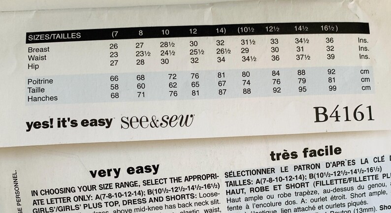 Very Easy Girls Summer Top or A-line Dress and Shorts Pattern Sizes 7 8 ...