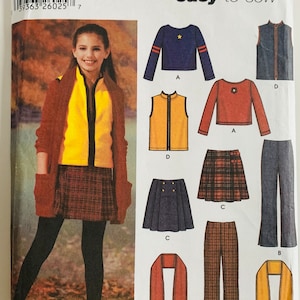 Easy Girls Plus Size Pattern Pants Skirt Vest Scarf and Top Sizes 8.5, 10.5, 12.5, 14.5, 16.5 Y2K Simplicity 5945 UNCUT