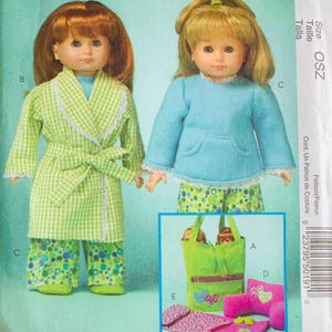 18 inch Doll Clothes and Accessories Pattern Sleeping Bag, Robe, Pajamas, Arm Pillow, Tote Bag McCalls Crafts M5019 UNCUT
