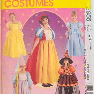 Girls Princess Costumes Pattern Dress Up Play Rapunzel Cinderella Snow White Pretty Witch Belle Sizes 7 8 10 McCalls P257/2856 UNCUT