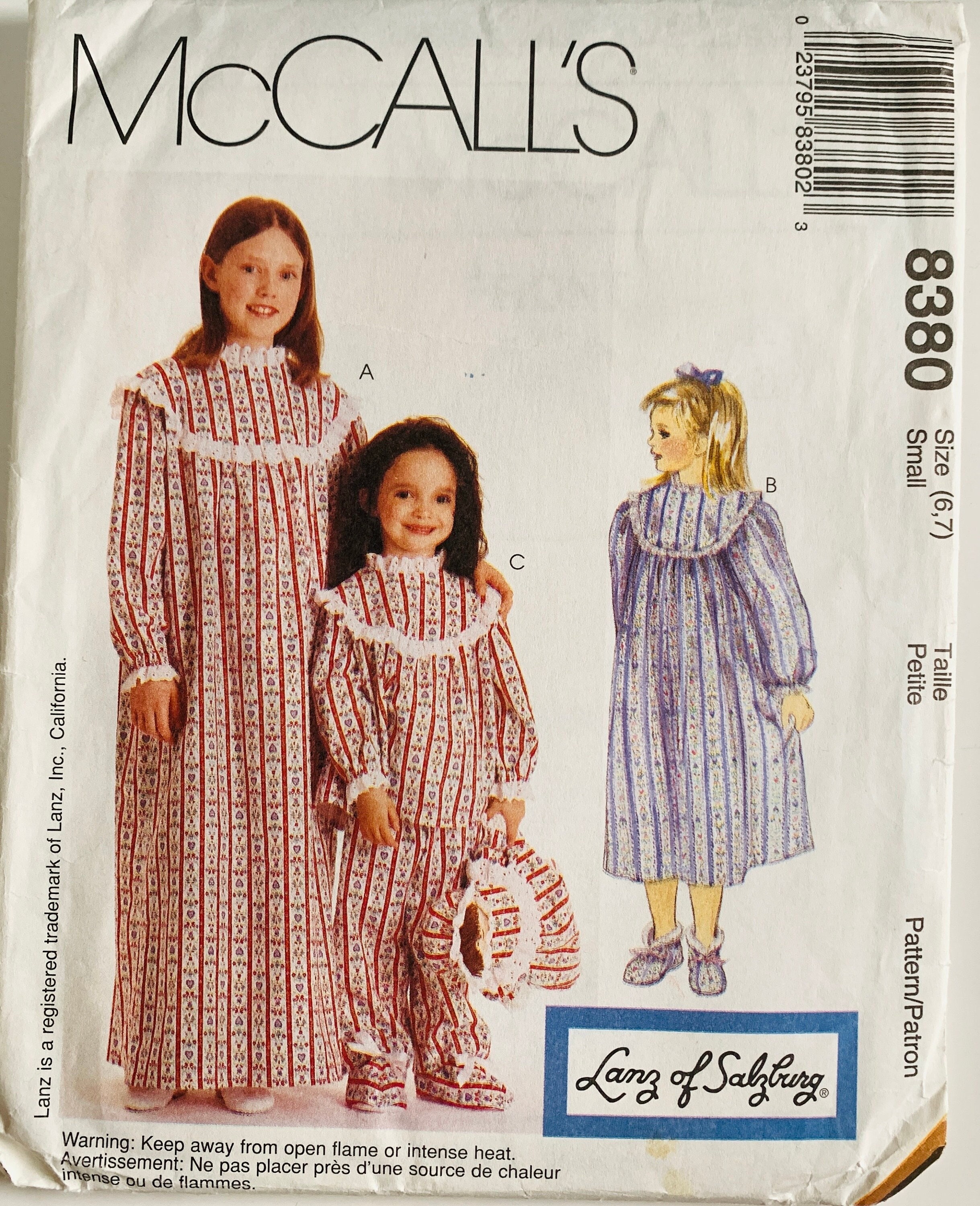 Lanz of Salzburg Girls Nightgown 2 Lengths and Pajamas Pattern