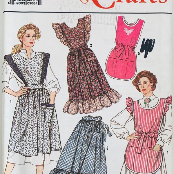 80s Misses Aprons Pattern 2 Sizes 5 Styles Vintage Simplicity 9433 UNCUT