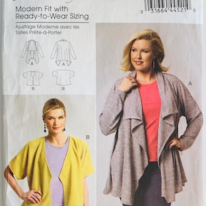 May include: Butterick B5793 sewing pattern featuring a modern fit jacket design. The pattern includes ready-to-wear sizing and is designed by Connie Crawford. The image shows two women modeling the jacket in different colors.